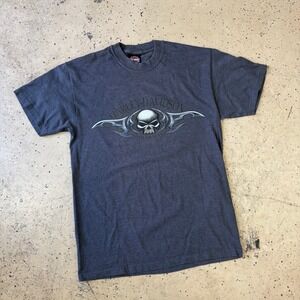 Vintage 90s Hanes Beefy Harley Davidson Grey Skull Graphic T-Shirt Size Medium